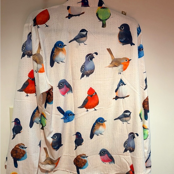 Bird Print Long-Sleeve Shirt - White with Multicolor Birds - Picture 2 of 12